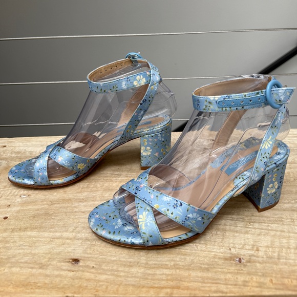 Margaux The City Sandal OTM Blue Floral Satin Over The Moon Elegant Handmade 36 - Picture 6 of 12